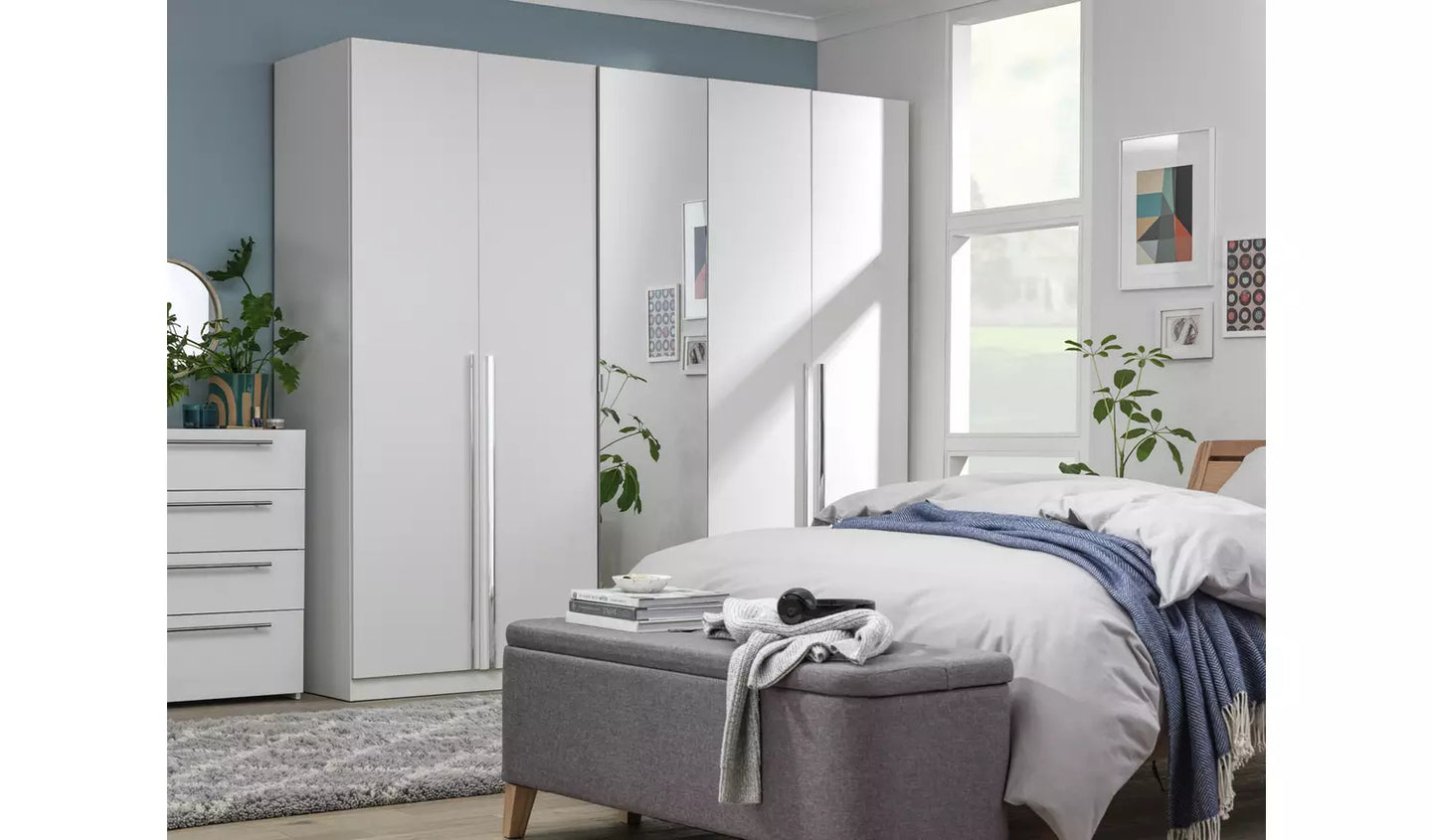 Habitat Munich 5 Door Mirror Wardrobe - White